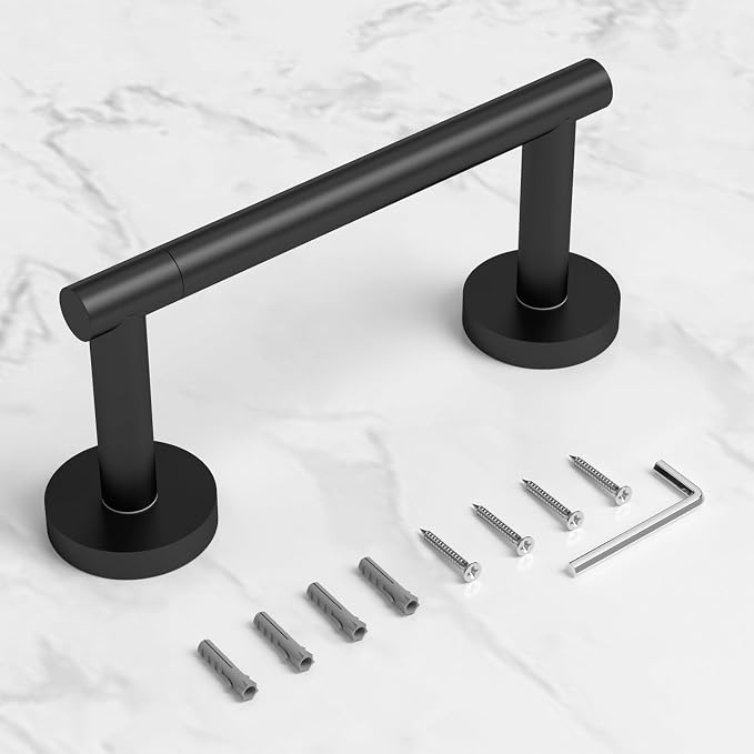 HITSLAM Matte Black Toilet Paper Holder, Double Post Pivoting, SS304 | Wall Mount Bathroom Toilet Tissue Holder, Rustproof Stainless Steel, Easy Pivoting Roll Change, Fits Mega Rolls Size