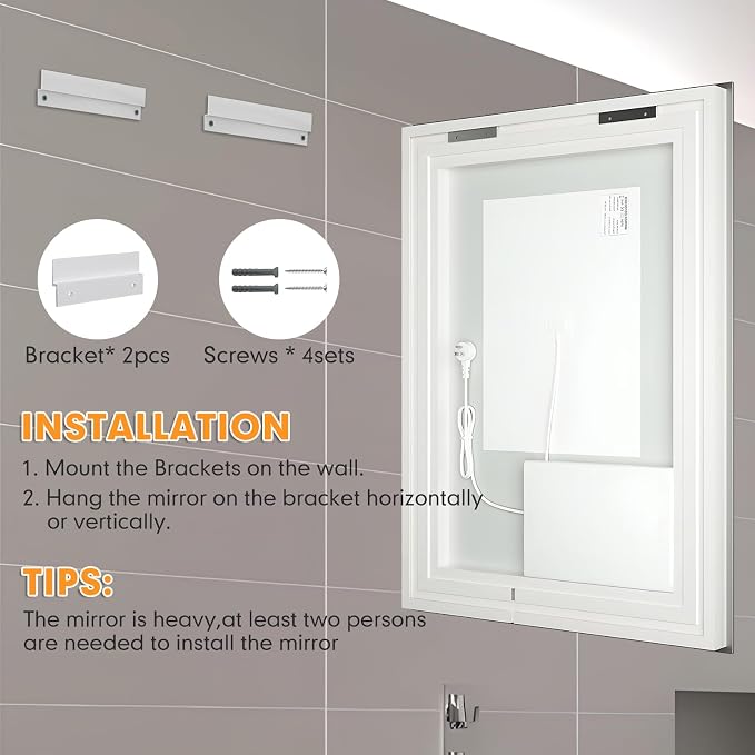 40"x32" LED Bathroom Mirror with Lights, Backlit + Front Lit Smart Bathroom Vanity Mirror, Anti-Fog, Stepless Dimmable, Memory Function, Shatterproof Tempered Glass for Wall