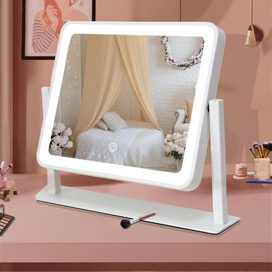 12"x14" LED Vanity Mirror with Lights, 3-Color Dimmable Touch Control, Large Lighted Makeup Mirror, USB-Rechargeable Cordless Design, Sturdy Metal Frame, Oversized Tabletop Mirror, Gift-Ready