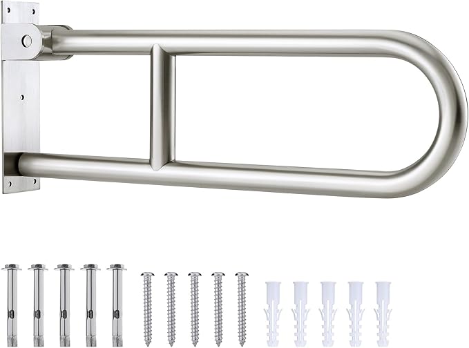 24 Inch Toilet Grab Bar-304 Stainless Steel Flip Up Handrail | Brushed finish | Wall mounted | 1.25 inch grip | Space saving fold up design | Template & hardware included