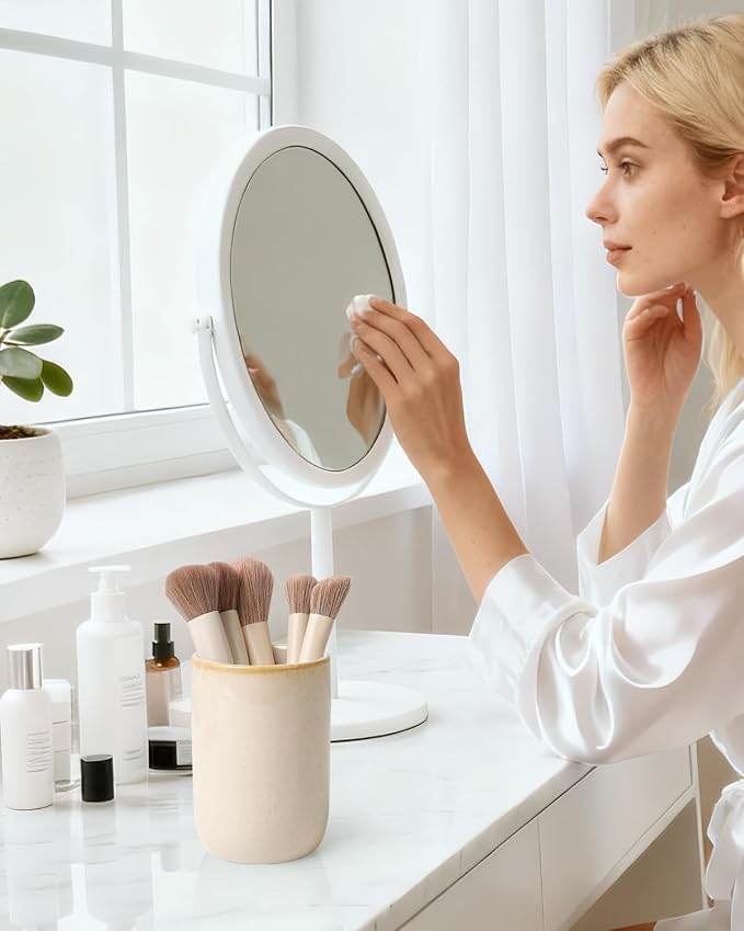 BosilunLife Ceramic Toothbrush Holder (Greige, Cylinder)