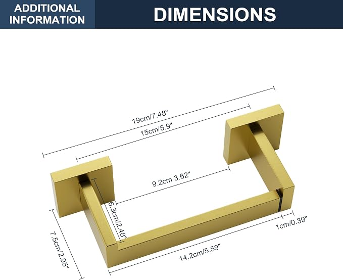 Toilet Paper Holder Wall Mount Brushed Gold Stainless Steel | Toilet Tissue Roll Holder Bathroom Square Toilet Paper Towel Roll Holder Double Post Pivoting Tissue Handle