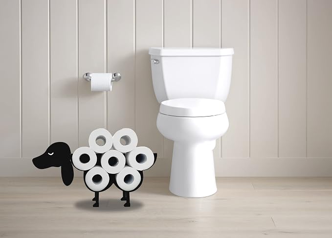 Dog Animal Metal Bathroom Toilet Paper Stand, Funny Art Decoration Organizer Holds Extra 8 Rolls
