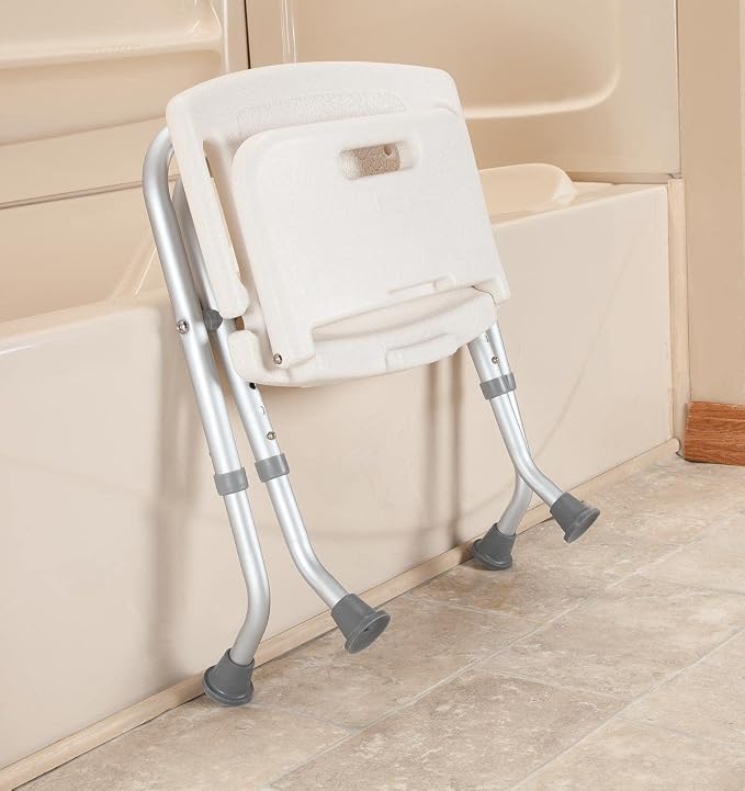Folding Bath Seat with Back Support, Portable Shower Bench, White | White