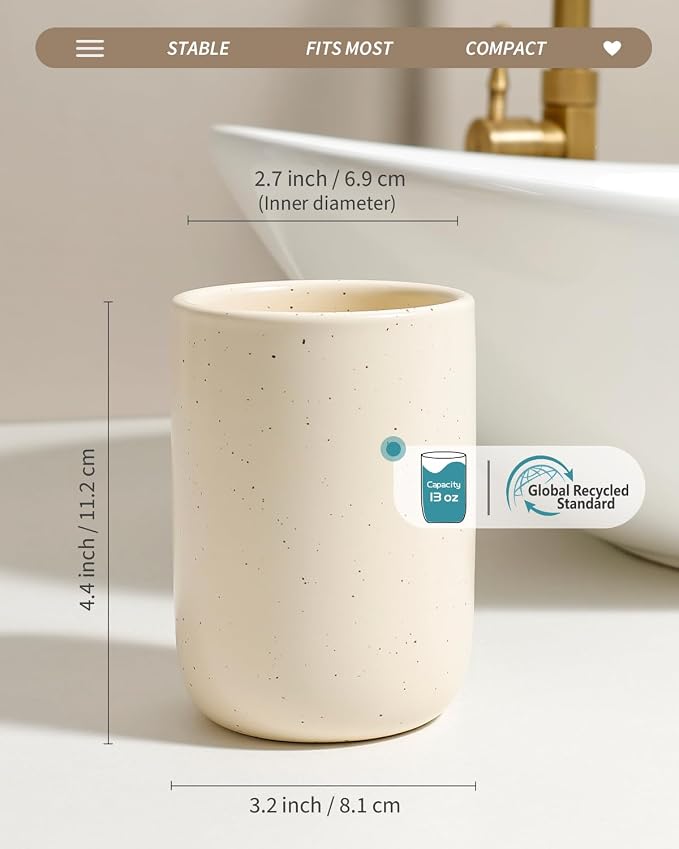 BosilunLife Ceramic Toothbrush Holder - 12oz Bathroom Toothbrush Holder Tooth Brush Holders Tumbler Cups Reusable Toothbrush Mouthwash Cup Small Toothbrush and Toothpaste Holder, Apricot