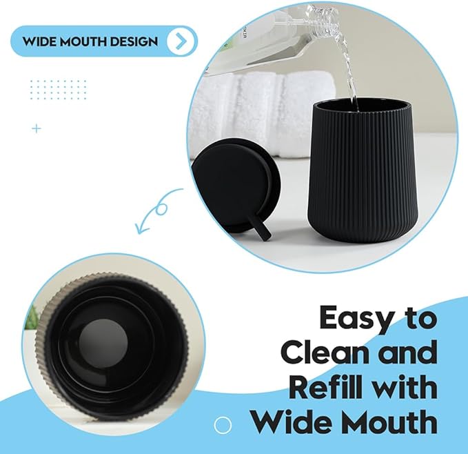 YAUKPH Striped Foaming Hand Soap Dispenser Black | with Leak-Proof Pump for Bathroom and Kitchen Countertop 11oz