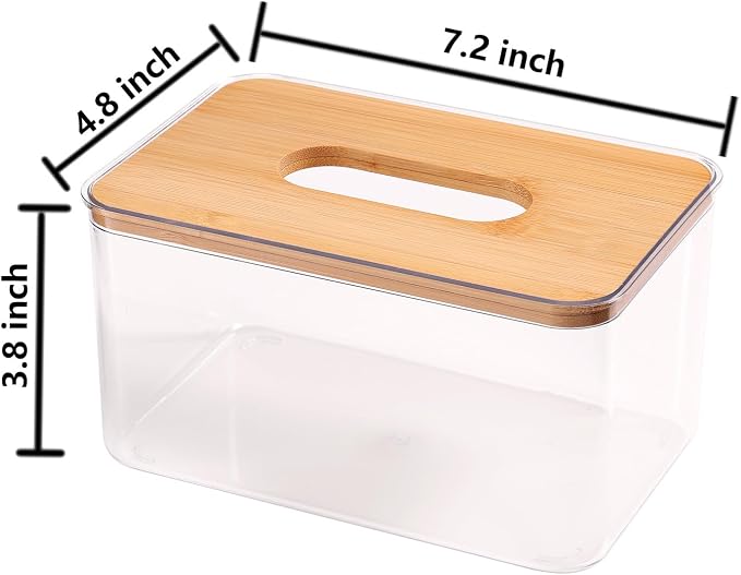 Acrylic Tissue Box Cover, Bamboo Dryer Sheet Holder, Wooden Rectangular Dryer Sheet Dispenser for Storage on Bathroom Vanity, Countertop, Bedroom Dresser