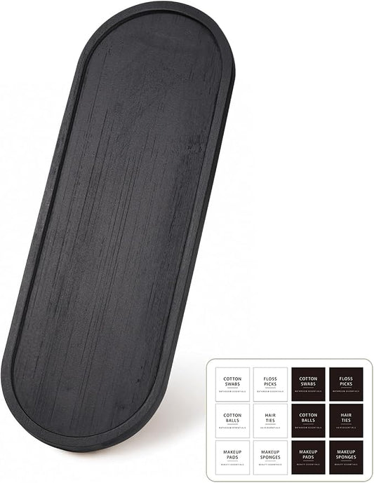 SheeChung Bathroom Counter Tray, Small Bamboo Vanity Tray - 10.3" x 3.6" | Black, Decorative Kitchen Countertop Organizer for Soap Dispenser, Perfume, Jewelry, Catchall, Makeup, Candle, Coffee Table