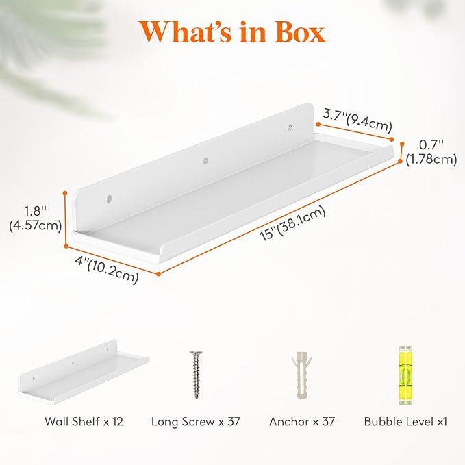 Lifewit Acrylic Floating Shelves for Wall 14" White, 12 Pack | Wall Mounted Display Shelf for Figure, Car, Art, Book, Perfume Organizer for Bedroom, Living Room, Nursery Decor