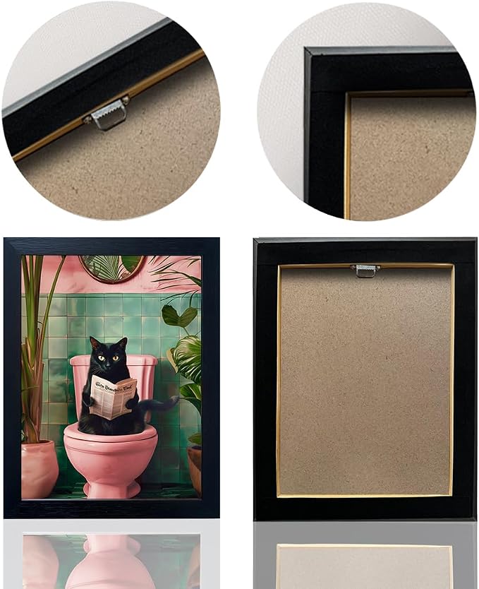 Black Cat Bathroom Wall Art Pink Toilet Decor Funny Canvas Print Artwork for Woman Girls Bathroom