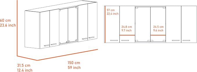 FM FURNITURE Yuma 59" Wall Cabinet, with Two Close cabinets and Two Open Shelves - White. for Kitchen Room