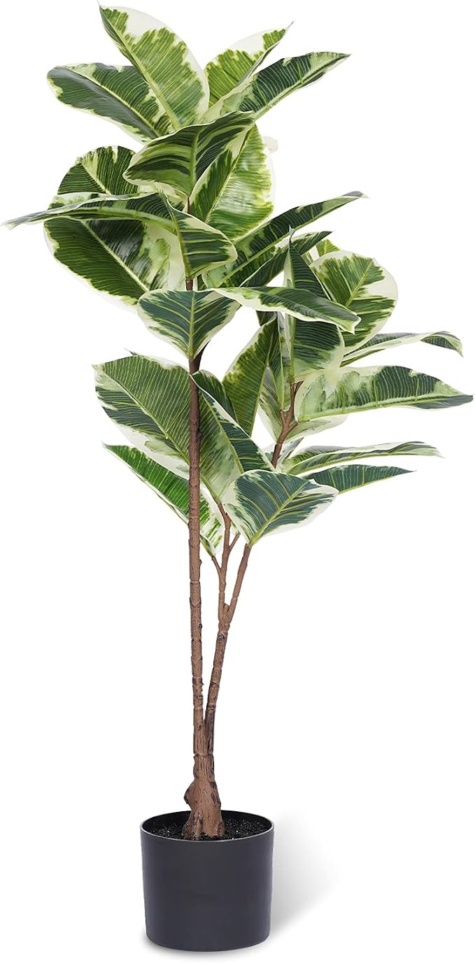 FLOWORLD Artificial Rubber Tree Plant 43in Tall Faux Ficus Tree Potted Fake Tropical Decorative House Large Floor Artificial Plants for Home Office Store Room Decor