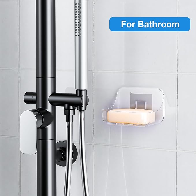 Acrylic Soap Dish, Clear Self Draining Soap Holder, No Drilling | No Tool, Universal and Aesthetics, Waterproof, 2 Pcs Plastic Soap Saver - Bathroom Kitchen Organizer