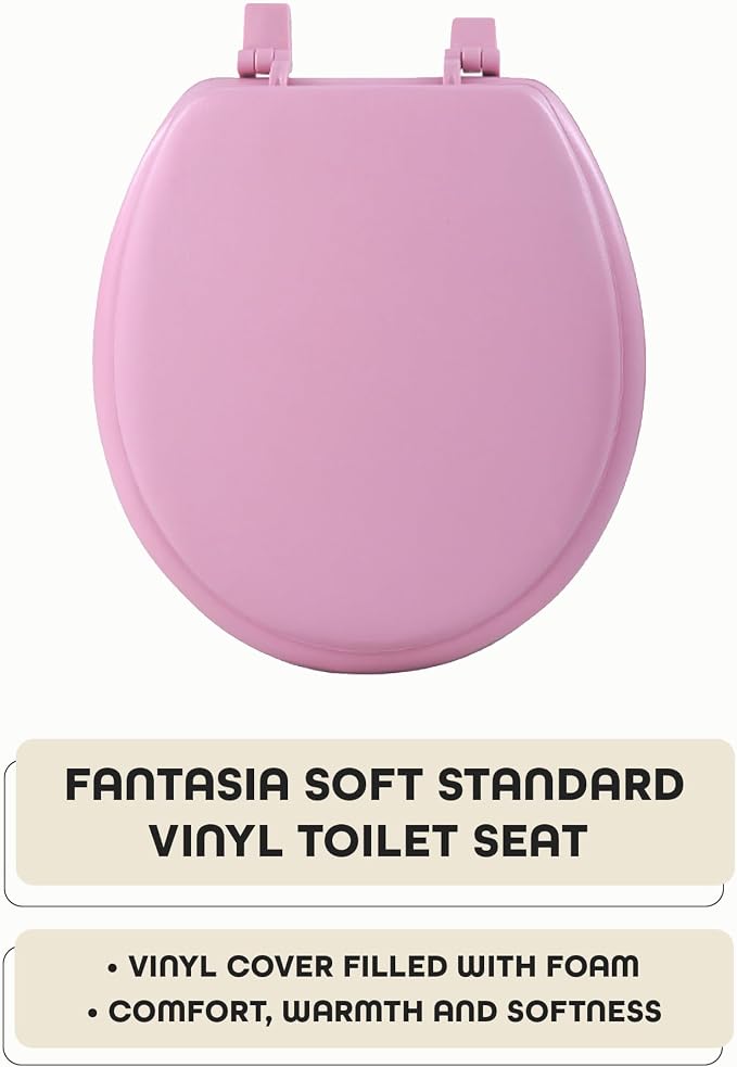 Soft Standard Vinyl Toilet Seat, Tea Rose - 17 Inch Soft Vinyl Cover with Comfort Foam Cushioning - Fits All Standard Size Fixtures - Easy to Install Fantasia by Achim Home Decor