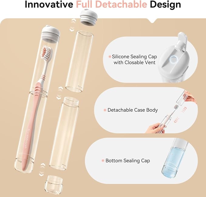 MOPMS Toothbrush Travel Case 2PK, Leak-Proof Clear Holder | Durable crystal clear toothbrush case with leak-proof design. Keeps brushes clean for travel, camping and home use