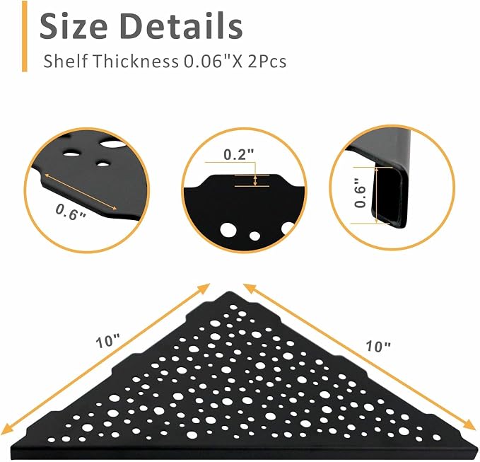 WELLUP Shower Corner Shelf 2 Pack,10" Shower Shelf for Tiled Wall Black | 304 Stainless Steel Corner Shower Shelf,Shower Corner Shelf for 90°Tiled Wall,15 lbs Capacity,Hollowed Drainage,Easy Install