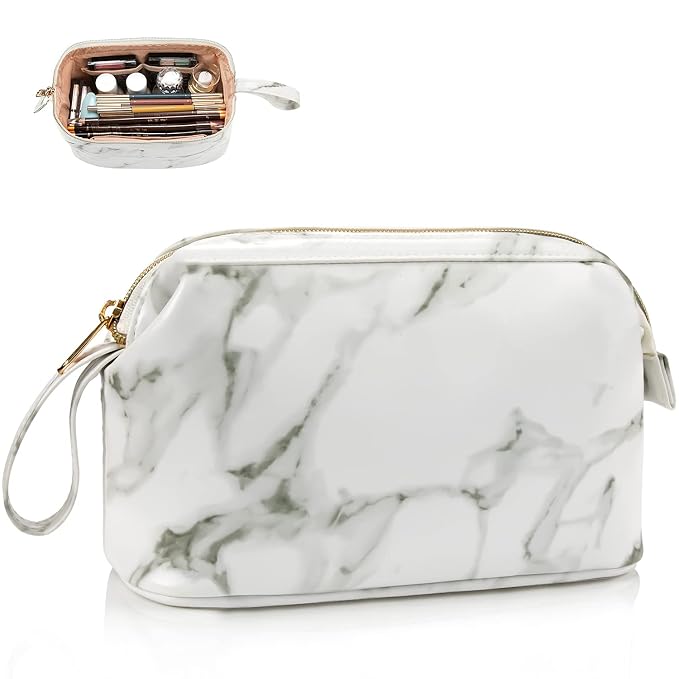 Small Marble Makeup Bag, Small Cosmetic Bags for Women,Large Capacity Portable Cosmetic bag Storage Organizer for Purse Everyday Use (Small, Marble)