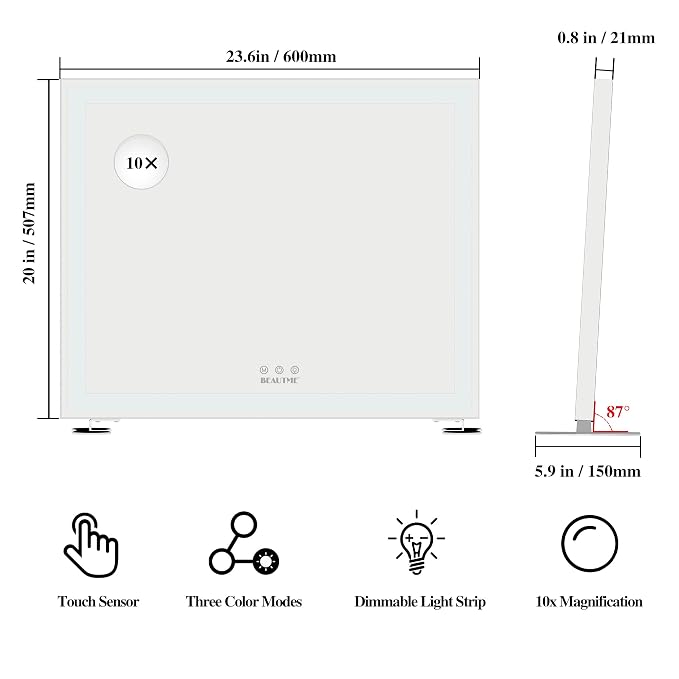 Vanity Mirror with Lights for Tabletop,Hollywood Lighted Makeup Mirror for Dressing Room & Bedroom,Big Desk Mirror Vanity (600×507×150mm)