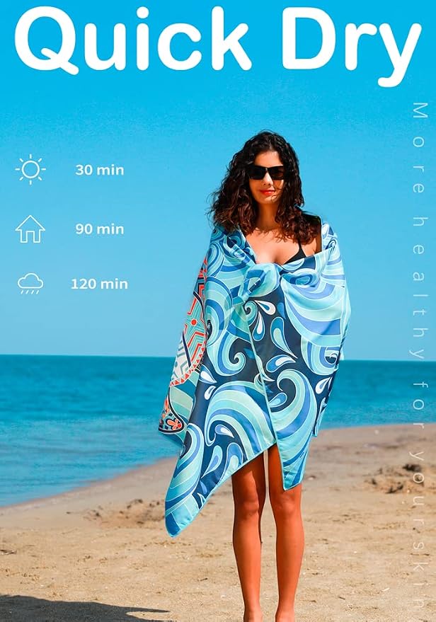Widdonen Microfiber Beach Towel,Compact 4 Pack-71x32 Inch with Bag Travel | Extra Large,Lightweight,Thin,Sand Free,Quick Dry,Absorbent.Packable for Camping,Swim,Pool,Bath,Picnic,Cruise Essentials Gift