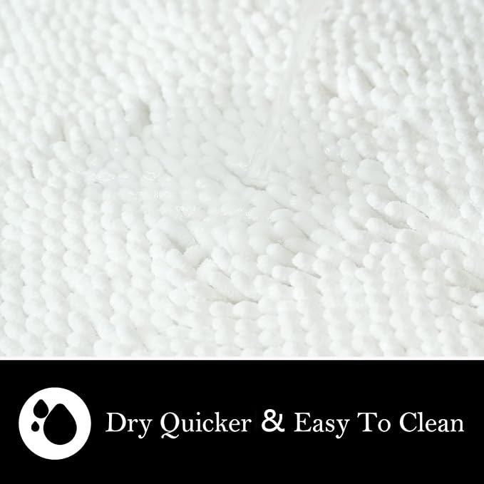 Bathroom Rugs Chenille Bath mat 2 Piece Set, Super Absorbent, Strong PVC Non Slip Backing, Bath mats for Bathroom, Plush Shaggy, Thick, Machine Washable, Bathtub, Shower, Toilet.(White)