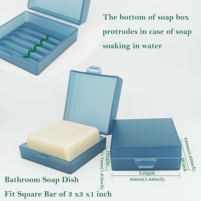 Square Soap Dishes Holder for Shower Travel Container with Lid Lightweight Waterproof Soapbox for Dr. Squatch Men's Bar for Traveling Toiletry Gym Bathroom (Light blue)