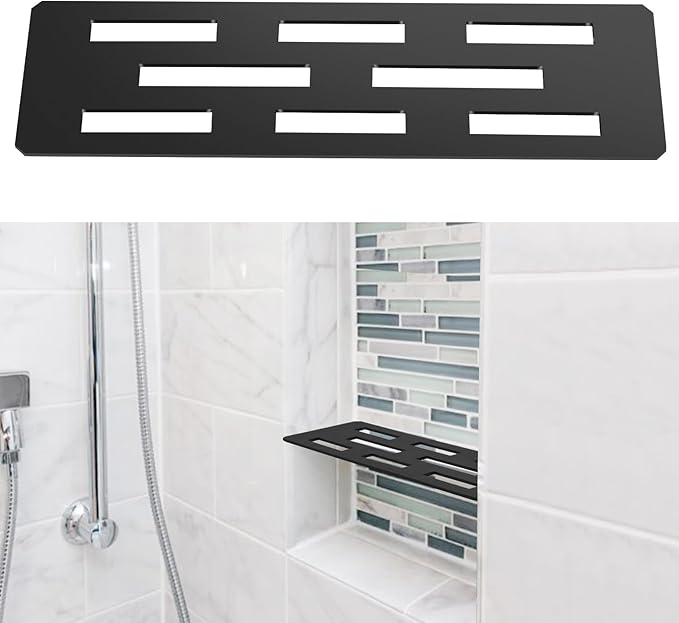 12 Inch Shower Niche Shelf Powder Coated 316 Stainless Steel Tile Insert | Rectangular Shelf for 12 Inch Tile Prefabricated Niches, Fits 1/8 Inch Grout Lines, Shower Niche Insert Powder Coated Finish