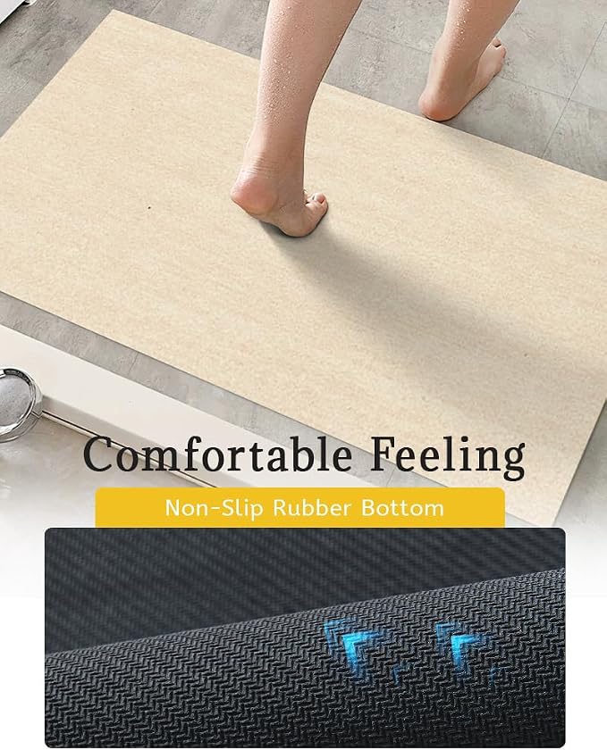 Mecko Bath Mat 16"x24",Ultra Thin Bathroom Rug fit Under Door Beige | -Non-Slip, Quick Dry, Absorbent Bathroom Rug Suit for Tile floors, Easy Care Shower Rug in Front of Bathtub, Sink, Shower