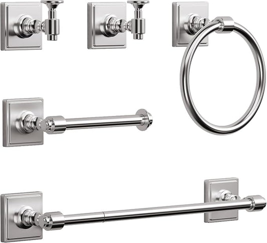 VEHCIL Brushed Nickel Bathroom Accessories Set, 5-Piece Bathroom Hardware Set, 24 Inch Towel Bar, SUS304 Stainless Steel, Towel Racks for Bathroom Wall Mounted Towel Ring Toilet Paper Holder Hooks