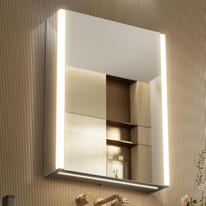 21x28 Inch Left Hinge Aluminum LED Bathroom Medicine Cabinet with Mirror | Light Adjustment, Anti-Fog, Sockets&USBs, High Capacity, Easy to Install