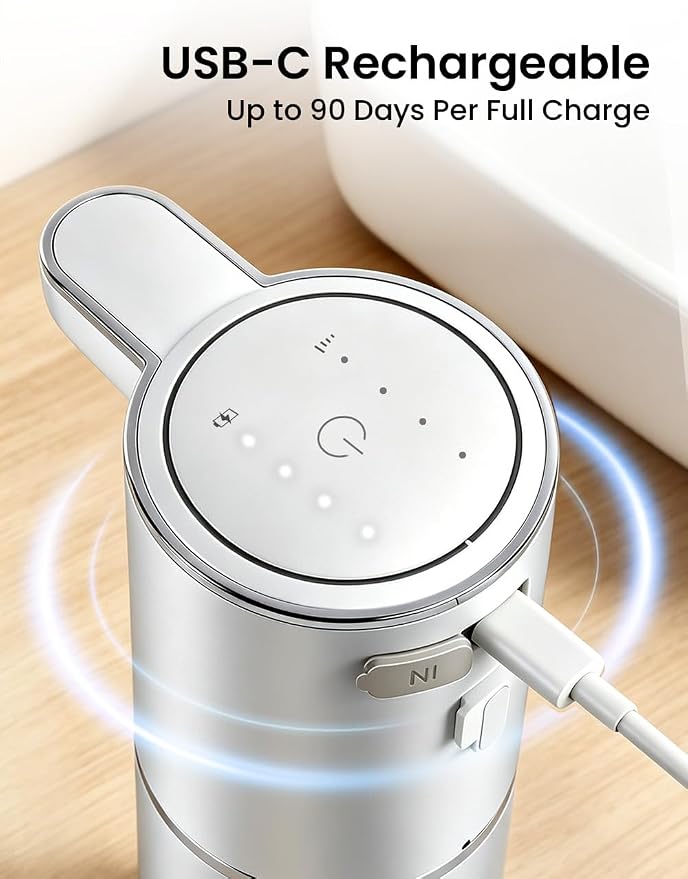 Automatic Soap Dispenser Touchless, Hands-Free, USB Rechargeable Dish Hand Soap Dispenser, 4 Adjustable Volume, Clog-Free for Bathroom Kitchen, Soap Waste Reduction, Easy for Toddlers, Silver