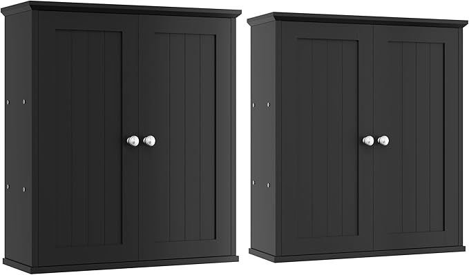 Shintenchi Bathroom Wall Medicine Cabinet, Storage Organizer, 2 Pcs, Black | Bathroom Storage Organizer Cupboard, with 2 Magnet Door and 3-Tier Shelves, Space Saving, Easy to Assemble & Clean