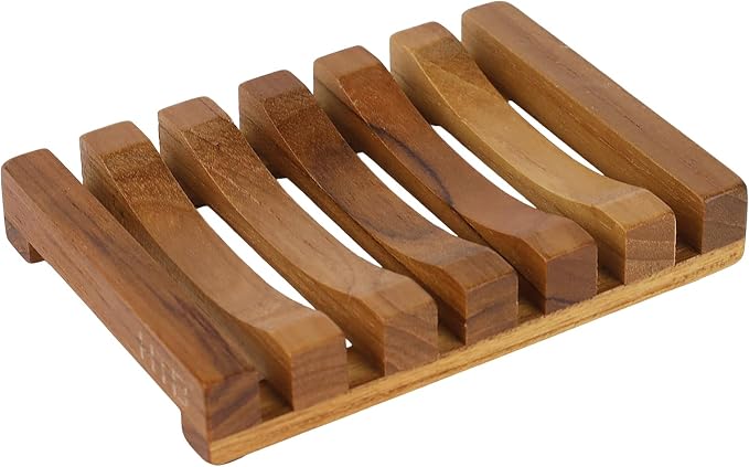 HTB Slotted Bar Soap Holder Teak Wood for Bathroom | Kitchen Wooden Sponge Holder, Self Draining Soap Dish for Shower, Sink, Bathroom, Bathtub, RV,Soap Saver Keep Soap Dry