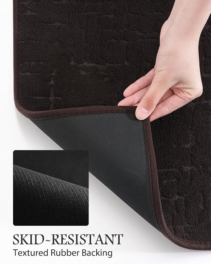 AMOAMI-Bath Mat-Absorbent Quick Dry Bathroom Floor Mats-Washable Rubber Backing Bath Mats for Bathroom Rugs Fit Under Door-Bath Rug for in Front of Sink Bathtub Shower Room, Brown 20''x32''
