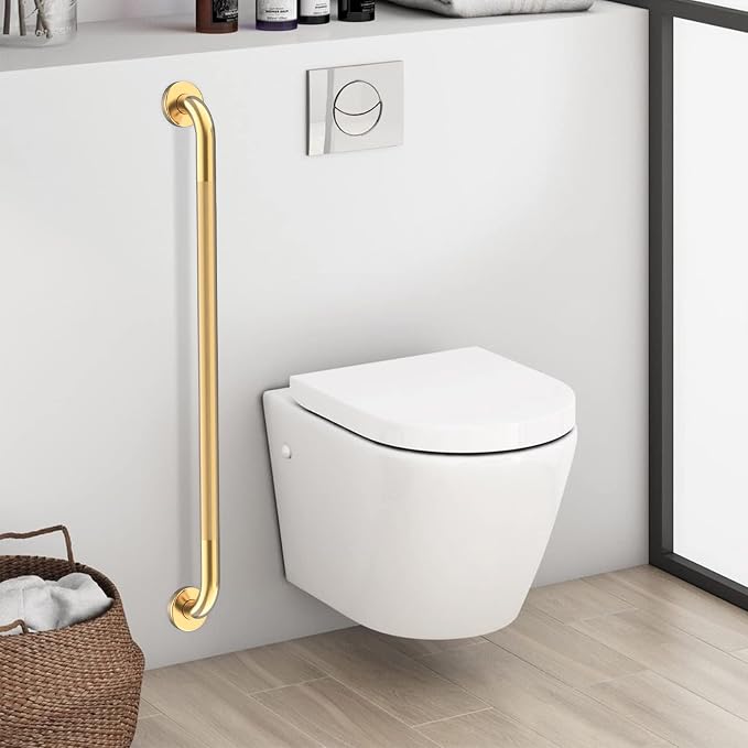 36 Inch Anti Slip Shower Grab Bar Gold, Munzong 2 Pack Bathroom Grab Bar | Bathroom Balance Bar Knurled Safety Hand Rail Support Handicap Elderly Injury Senior Assist Bath Handle