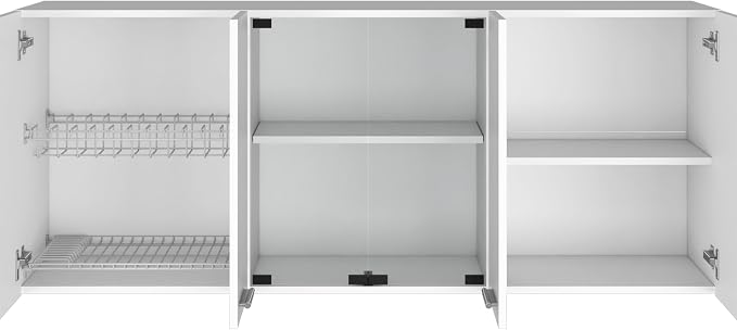 FM FURNITURE Yuma 59" Wall Cabinet, with Two Close cabinets and Two Open Shelves - White. for Kitchen Room