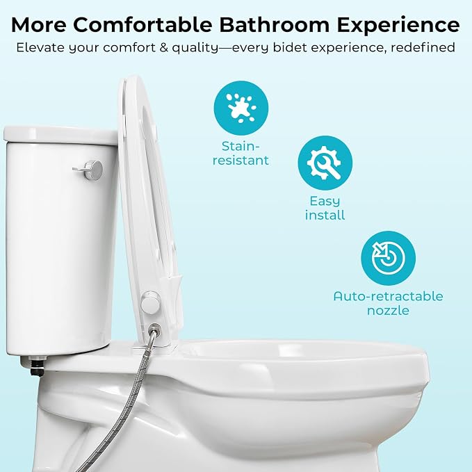 Bidet Toilet Seat,Non-Electric Quiet-Close,Fits Round Toilets,Adjustable Water Pressure and Self-Cleaning Dual Nozzles