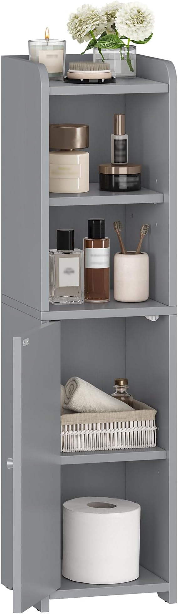 Hzuaneri Bathroom Storage Cabinet, Narrow Toilet Paper Cabinets with Doors | Small Corner Floor Cabinet with Doors and Adjustable Shelf, Bathroom Organizer for Small Spaces, Gray BC19721X