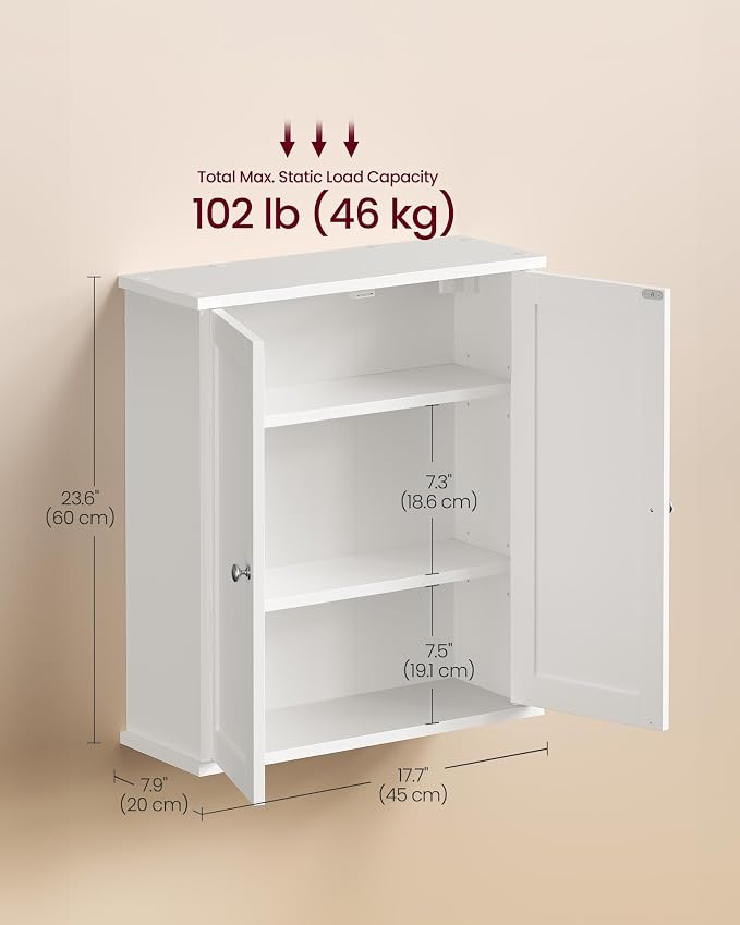 VASAGLE SIREN Collection Bathroom Wall Cabinet, Hanging Storage | Bathroom storage cabinet, for medicines, farmhouse, 2 adjustable shelves, 7.9 x 17.7 x 23.6 Inches