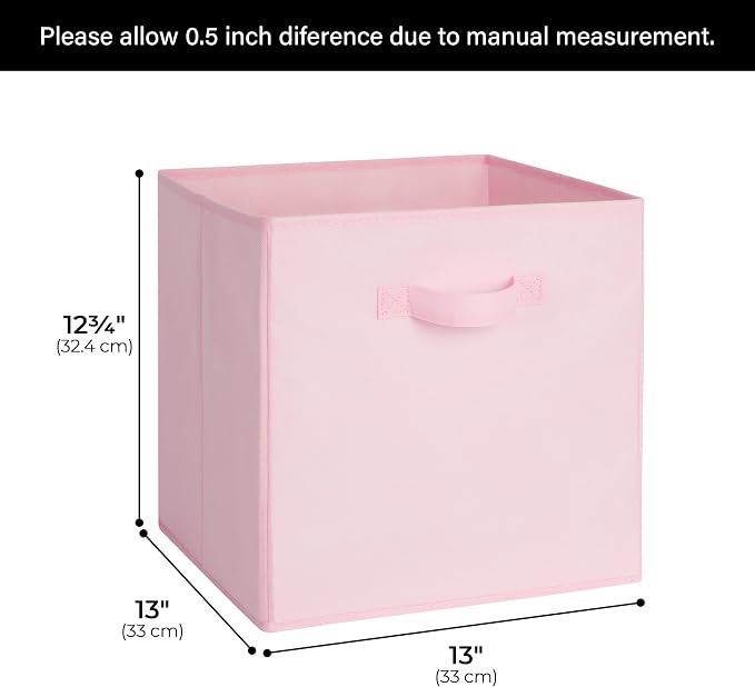 Cupic Cupid 6-Pack 13x13 Cube Storage Bins, Storage Cube Organizer, Pink | Foldable, Reinforced Front Handle, Holds Clothes, Toys, Blankets, Fits Closet, Cube Shelves, Nursery, Bedroom