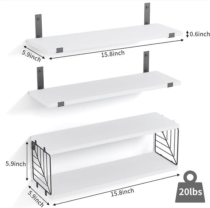 Fixwal 3+1 Tier Bathroom Floating Shelves Over Toilet, White | White Wood Shelf Set with Toilet Paper Storage Basket, Natural Finish, 40Lb Weight Limit, Quick Mount, Versatile