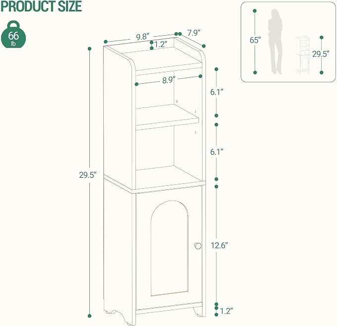 Hzuaneri Bathroom Storage Cabinet, Narrow Toilet Paper Cabinets with Doors | Small Corner Floor Cabinet with Doors and Adjustable Shelf, Bathroom Organizer for Small Spaces, Black BC29704X