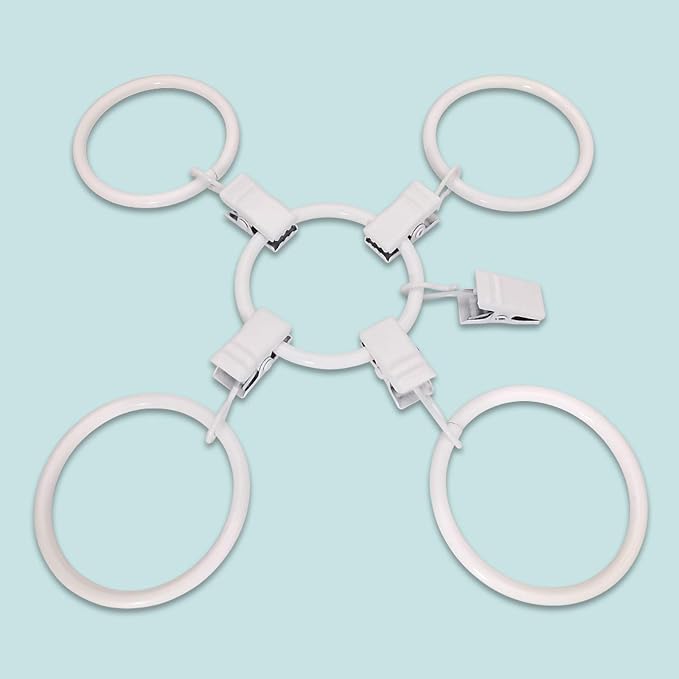 100 Pack Metal Curtain Rings with Clips, Drapery Clips Hooks, Decorative Curtain Rod Clips 1.5 in Interior Diameter, Rustproof White