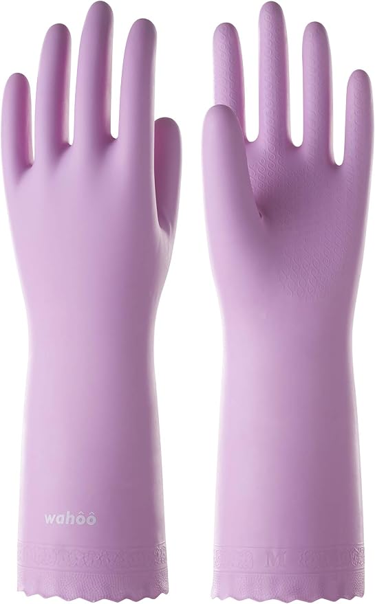 LANON wahoo Cleaning Gloves with Cotton Flocked Liner, Mauve Mist, Small | Skin-Friendly, Dish Washing, Reusable, Latex Free, DEHP-Free,Non-Slip, Dishwashing Household Kitchen Gloves