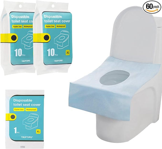 TRIPTIPS Toilet Seat Covers Disposable Travel Pack 20 count｜Faster use-Sticker free｜Waterproof｜XL Disposable Toilet Seat Cover for Adults and Kids, Individually for Public Restroom/Airplane