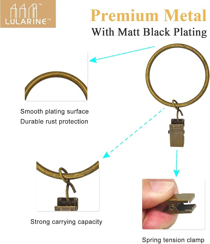 42 Pack Curtain Rings with Clips 1.5" Interior Diameter,Metal Drapery Clips with Rings,Curtain Clips,Strong Vintage Decorative Rustproof Drapery Ring with Hooks for Bathroom,Bedroom(Bronze)
