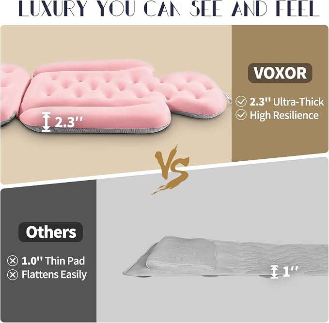 Full Body Bath Pillow for Bathtub, Thick Bathtub Cushion, Luxury Tub Pillow for Bath for Headrest Neck and Back Support Pink 60" x 16"