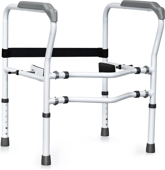 Mayjooy Toilet Safety Rail, Bathroom Armrest w/Rotatable Clip, 300lbs Adjustable Height & Width Assist Frame, Ideal for Elderly Disable Commode Handrails, Toilet Grab Bar