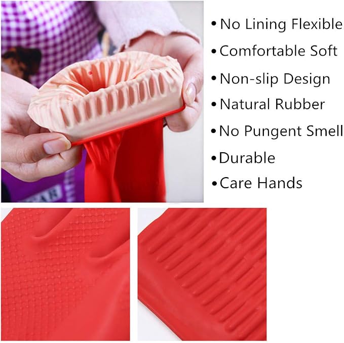 Rubber Cleaning Gloves Kitchen Dishwashing Glove 6-Pairs,Waterproof Reuseable.(Large)