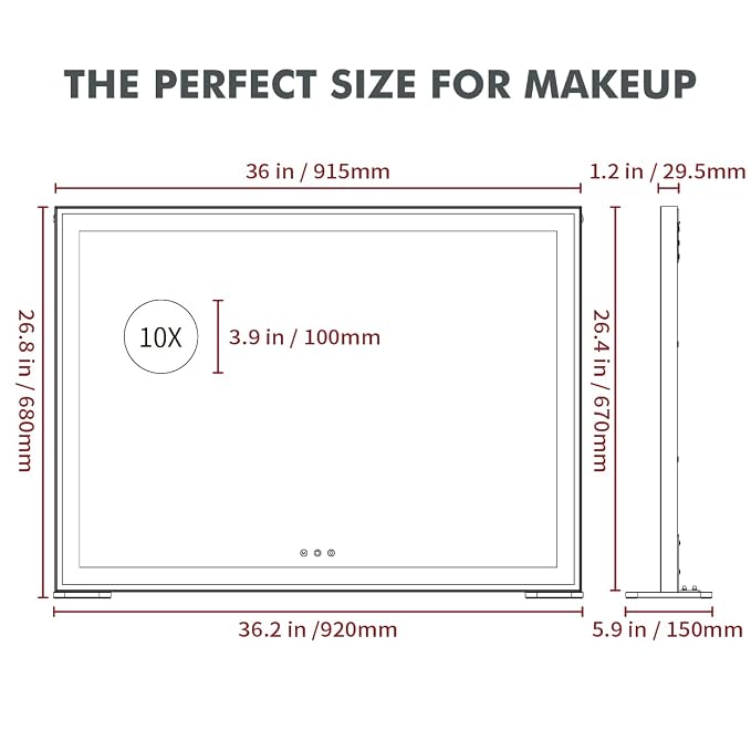 Large Vanity Mirror with Lights L36.2 X H26.8 inch, Lighted Tabletop/Wall Hollywood Makeup Mirror for Dressing Room & Bedroom,3 Color Modes with Dimmer,Silver