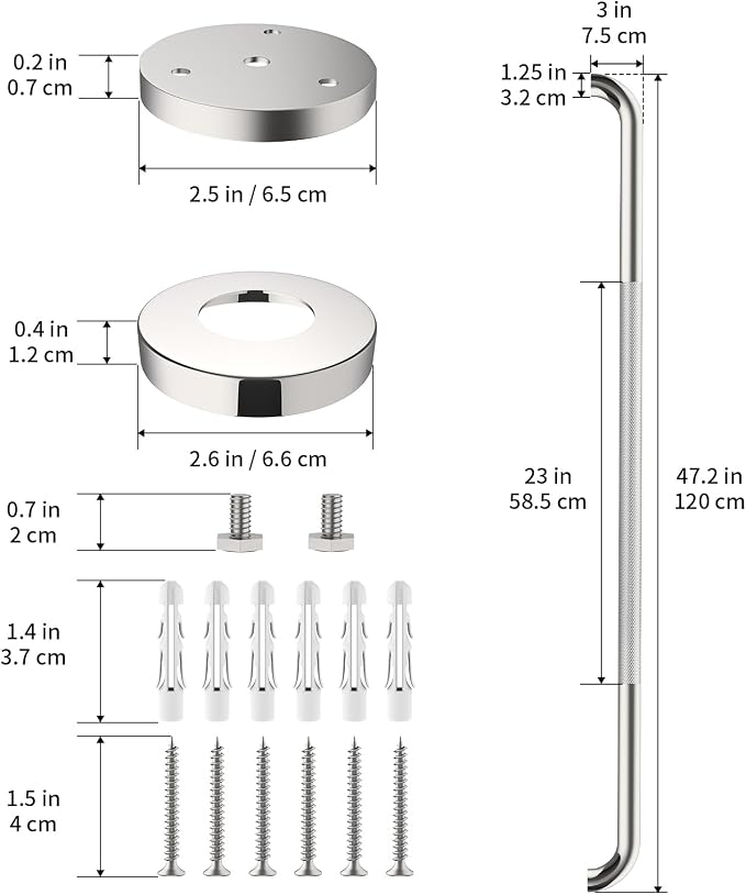 ZUEXT 2 Pack 48 Inch Extra Long Polished Chrome Anti Slip Shower Grab Bar | Stainless Steel Bathroom Safety Assist Handle, Heavy Duty Wall Mounted, Balance Support Rail for Seniors Handicap, 1.25" Dia